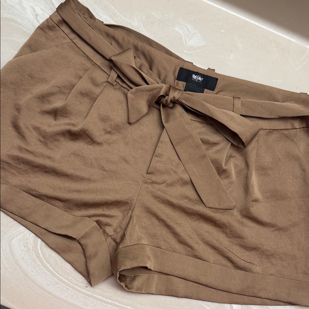 Silky Brown Tie-Waist Shorts cuffed shorts